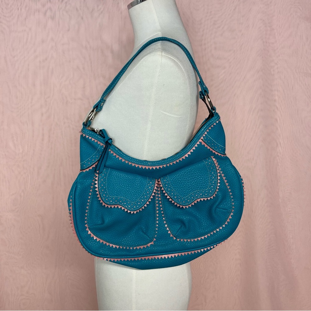Faux leather funky blue and pink purse, maximalist, Y2K